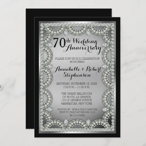 Silver and Diamond 70th Wedding Anniversary Party Invitation