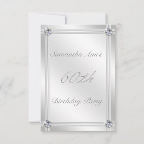 Silver and Diamond Effect 60th Birthday Party Personalized Invitation