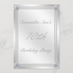 Silver and Diamond Effect 70th Birthday Party Invitation