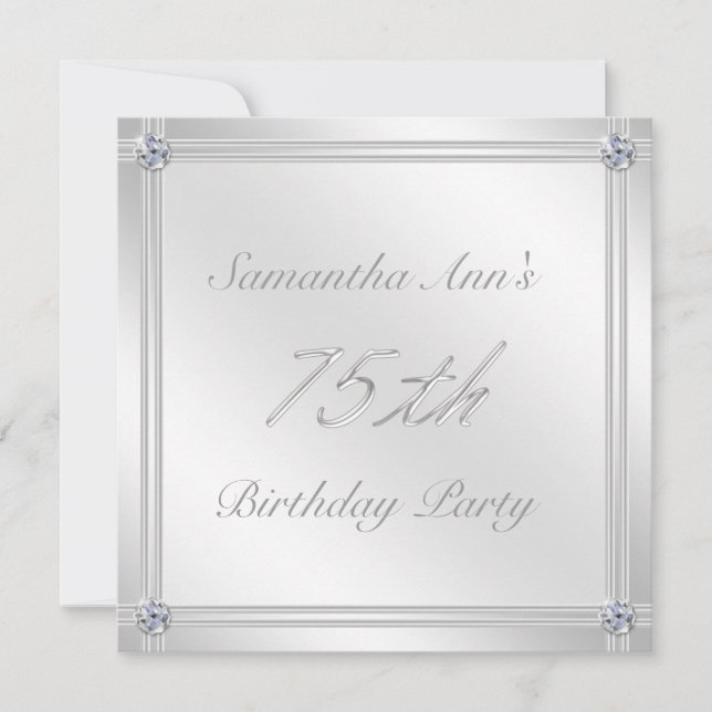 Silver and Diamond Effect 75th Birthday Party Invitation (Front)