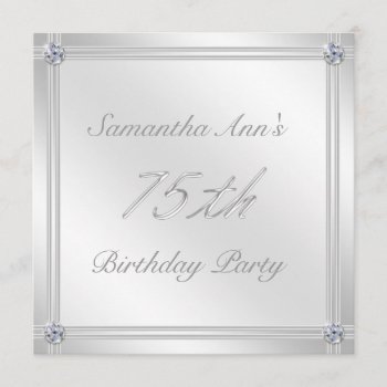 Silver And Diamond Effect 75th Birthday Party Invitation by Truly_Uniquely at Zazzle