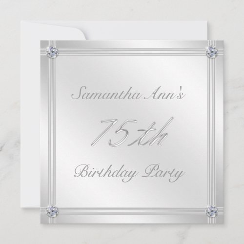 Silver and Diamond Effect 75th Birthday Party Custom Announcements