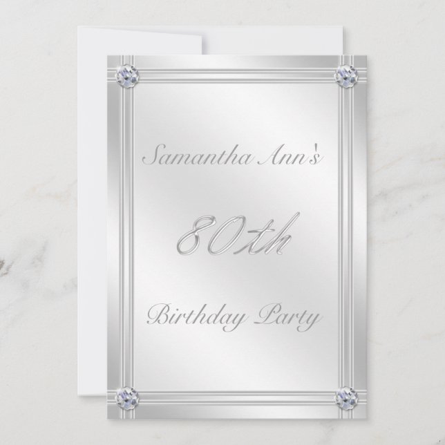 Silver and Diamond Effect 80th Birthday Party Invitation (Front)