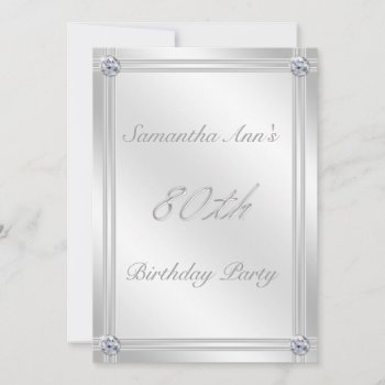 Silver And Diamond Effect 80th Birthday Party Invitation by Truly_Uniquely at Zazzle