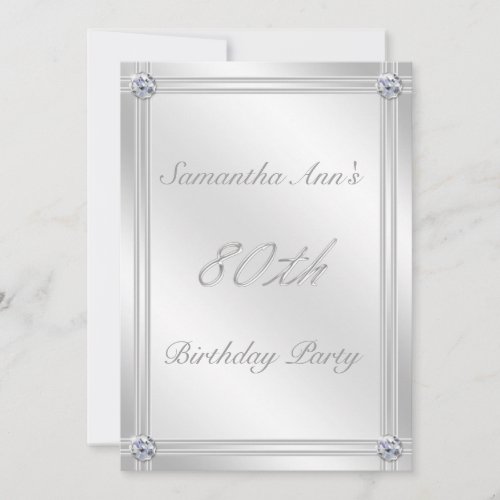 Silver and Diamond Effect 80th Birthday Party Custom Invite