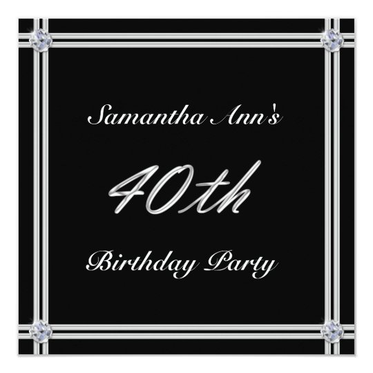Silver and Diamond on Black, 40th Birthday Party Card