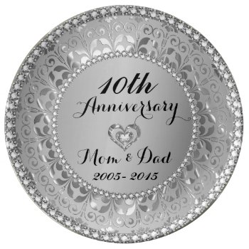 Silver And Diamonds 10th Wedding Anniversary Plate by gogaonzazzle at Zazzle