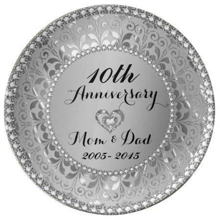 Silver And Diamonds 10th Wedding Anniversary Plate