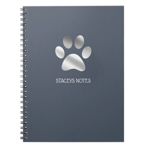 Silver And Dusty Blue Paw Print Notebook