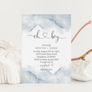 Silver and Dusty Blue Watercolor Baby Shower Invitation