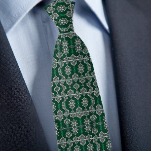Silver and Emerald Lacey Pattern Neck Tie