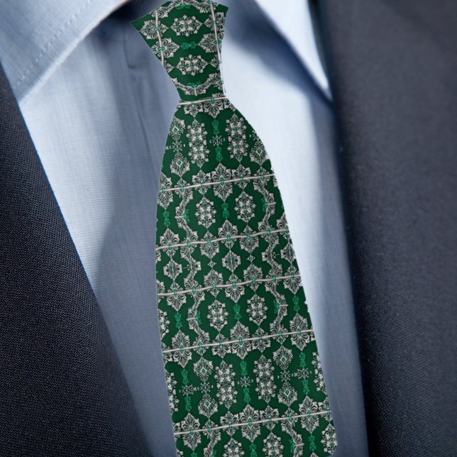 Silver and Emerald Lacey Pattern Neck Tie (Creator Uploaded)