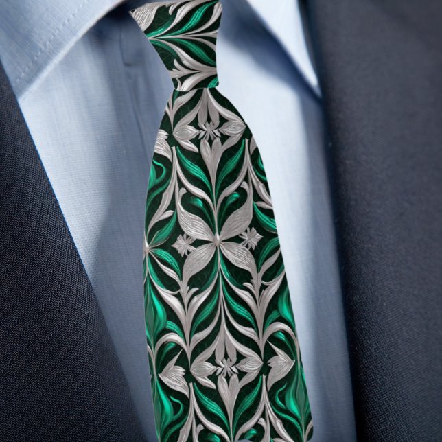 Silver and Emerald Modern Pattern Neck Tie (Creator Uploaded)