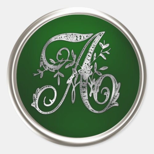 Silver and Emerald Monogram A Envelope Seal