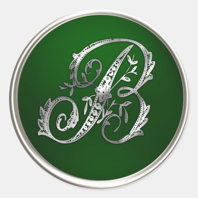 Silver and Emerald Monogram B Envelope Seal (Front)