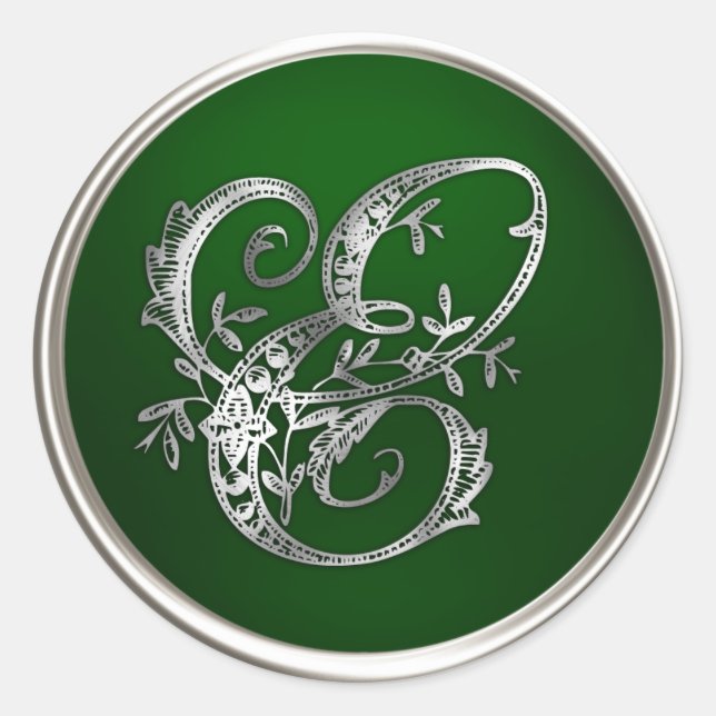 Silver and Emerald Monogram E Envelope Seal (Front)