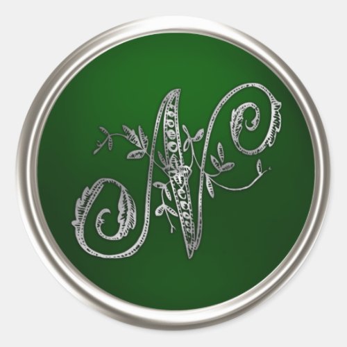 Silver and Emerald Monogram N Envelope Seal