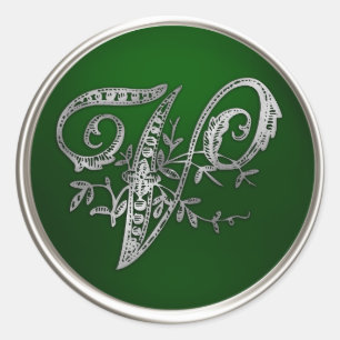 Silver and Emerald Monogram V Envelope Seal