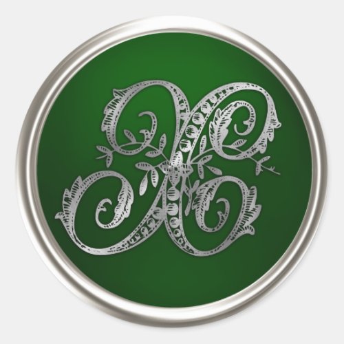 Silver and Emerald Monogram X Envelope Seal