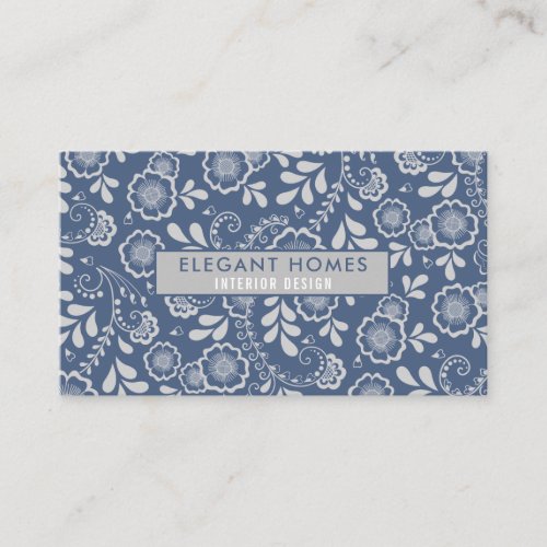 Silver and French Blue Floral Lace Business Card