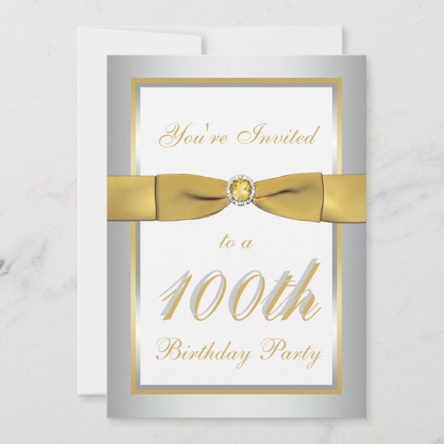 Silver and Gold 100th Birthday Invitation (Front)