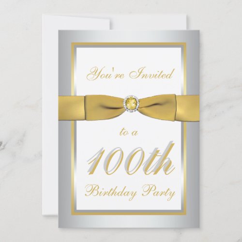 Silver and Gold 100th Birthday Invitation