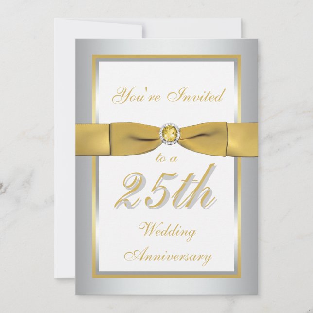 Silver and Gold 25th Anniversary Invitation (Front)