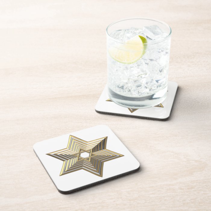 Silver and Gold "3 D" stacked Star of David Beverage Coaster