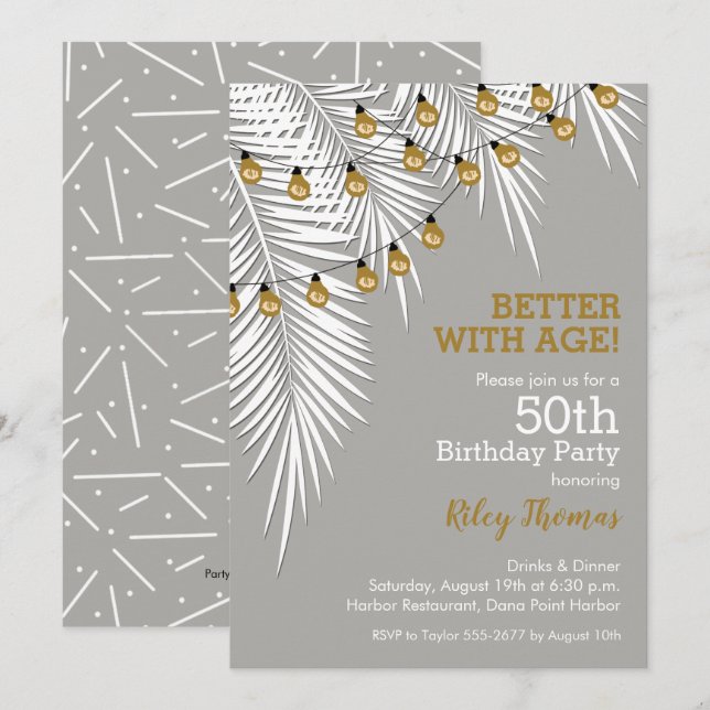 Silver and Gold 50th Birthday Palms Invitation (Front/Back)