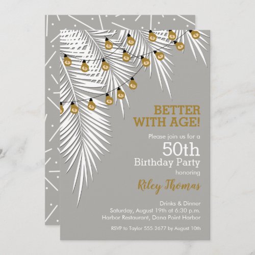 Silver and Gold 50th Birthday Palms Invitation