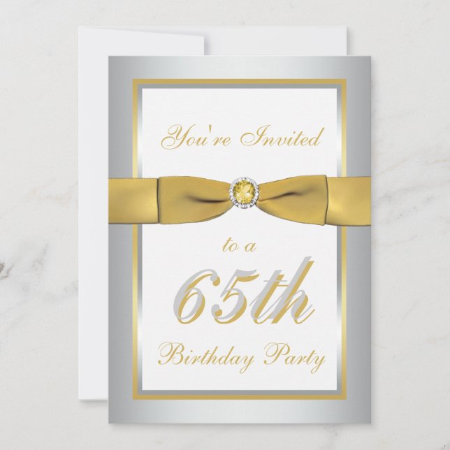 Silver and Gold 65th Birthday Invitation (Front)
