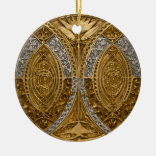 Silver And Gold Art Deco Pattern Ceramic Ornament
