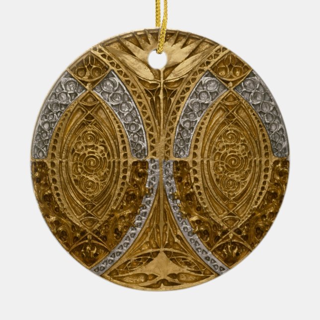 Silver And Gold Art Deco Pattern Ceramic Ornament (Front)