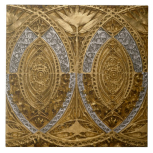Silver And Gold Art Deco Pattern Ceramic Tile