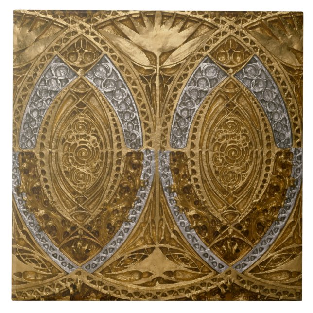 Silver And Gold Art Deco Pattern Ceramic Tile (Front)