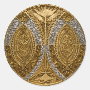 Silver And Gold Art Deco Pattern Classic Round Sticker