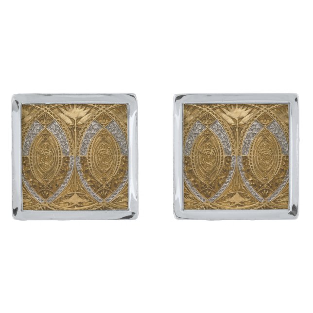 Silver And Gold Art Deco Pattern Cufflinks (Front)