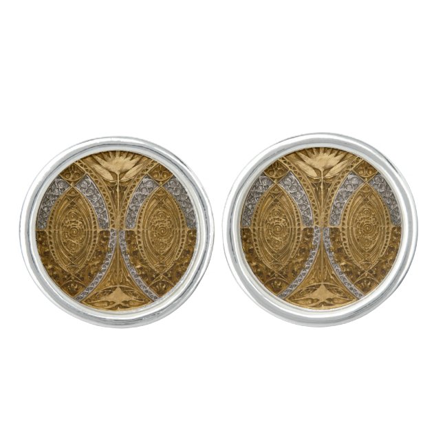 Silver And Gold Art Deco Pattern Cufflinks (Front)