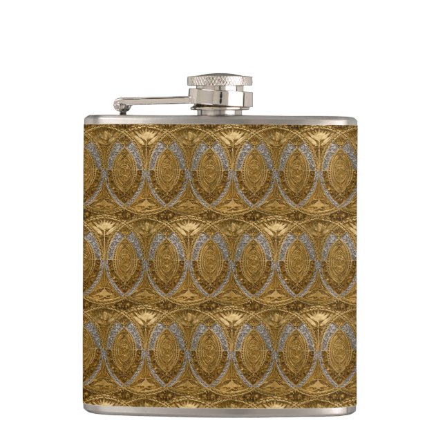Silver And Gold Art Deco Pattern Flask (Front)