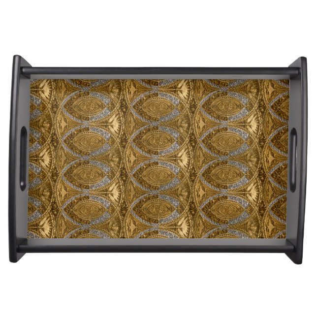 Silver And Gold Art Deco Pattern Serving Tray (Front)