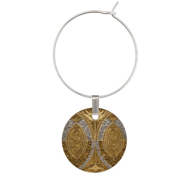 Silver And Gold Art Deco Pattern Wine Charm (Front)