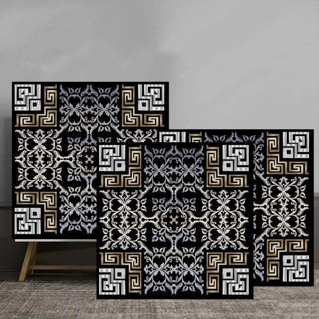 Silver and Gold Baroque Greek Ornamental Pattern Ceramic Tile (Creator Uploaded)