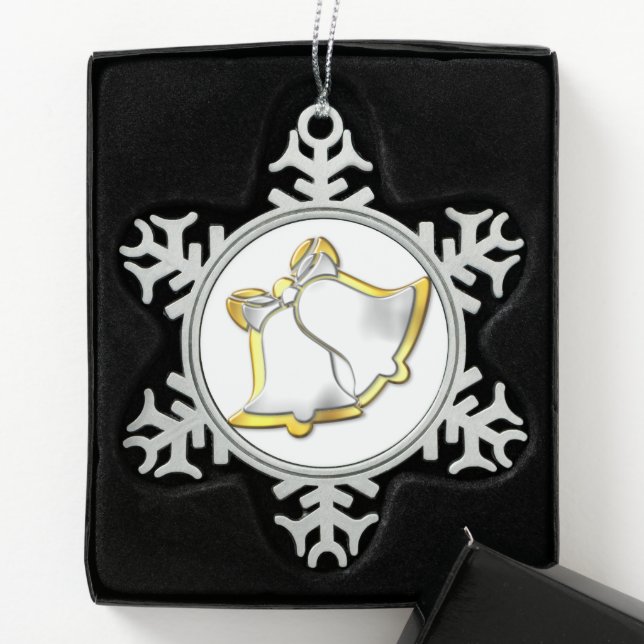 Silver and Gold Bells Christmas Snowflake Pewter Christmas Ornament (Box)