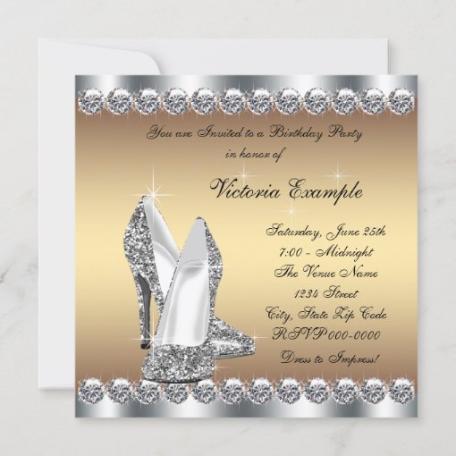 Silver and Gold Birthday Party Invitation | Zazzle