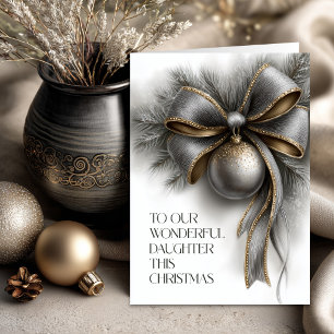 Silver and Gold Bow Daughter Christmas Holiday Card