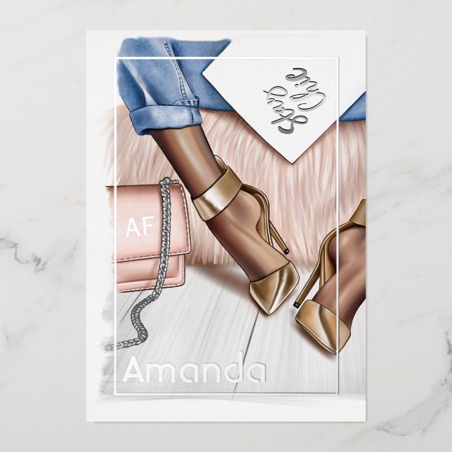 Silver and Gold Chic Birthday Party Foil Invitatio Foil Invitation (Front)