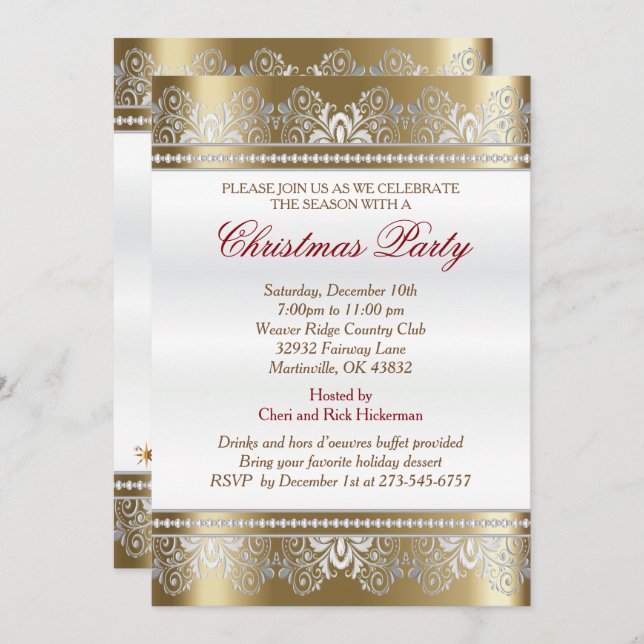Silver and Gold Christmas Holiday Tree Invitation (Front/Back)