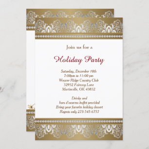 Silver and Gold Christmas Holiday Tree Invitation