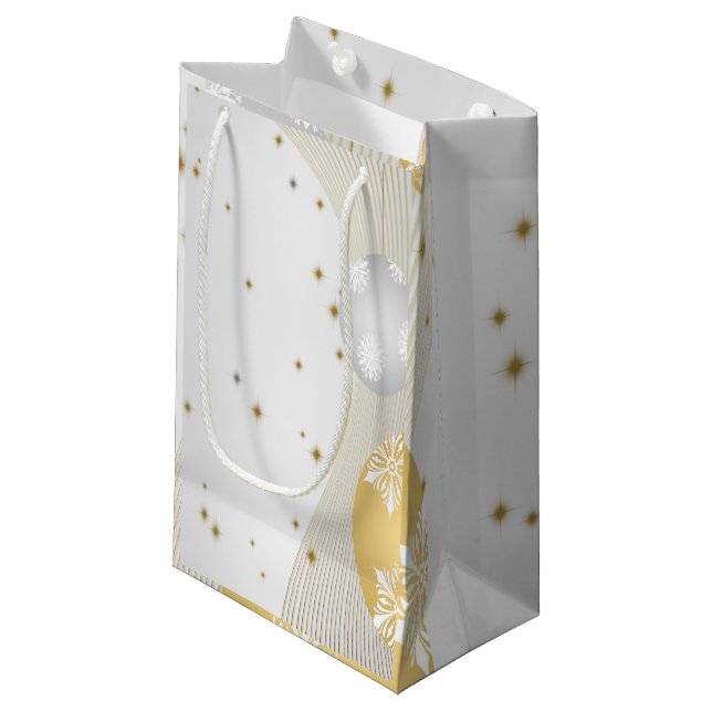 Silver and Gold Christmas Small Gift Bag (Front Angled)