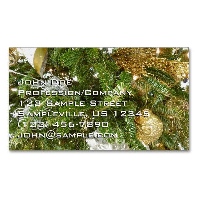 Silver and Gold Christmas Tree I Holiday Business Card Magnet (Front)